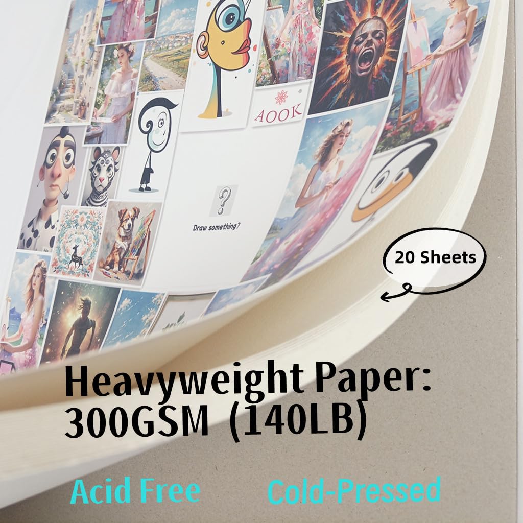 AOOK Watercolor A3 Paper Pad 140lb Mixed Media Art 20 Sheets 2 Pack NEW