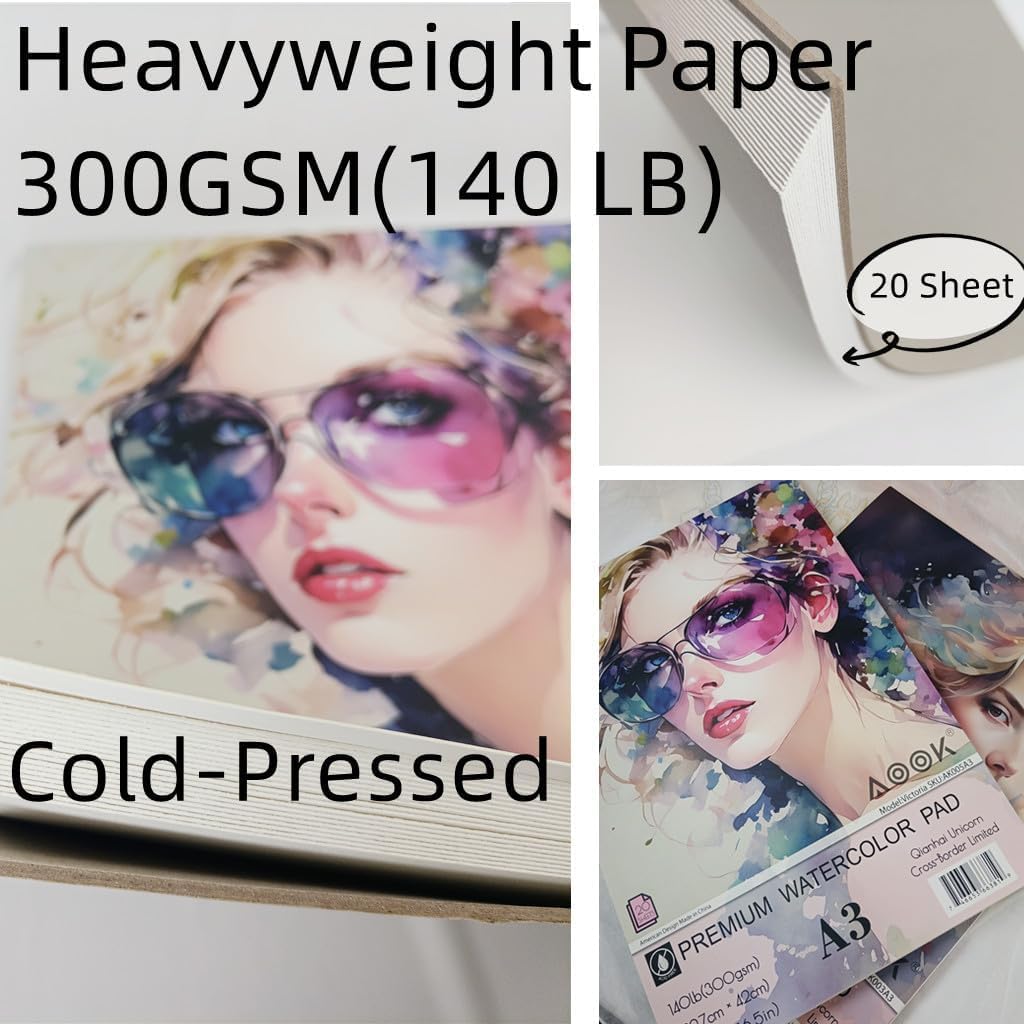 AOOK A3 Watercolor Paper Pad 140lb Cold Pressed 2 Sets Bundle NEW