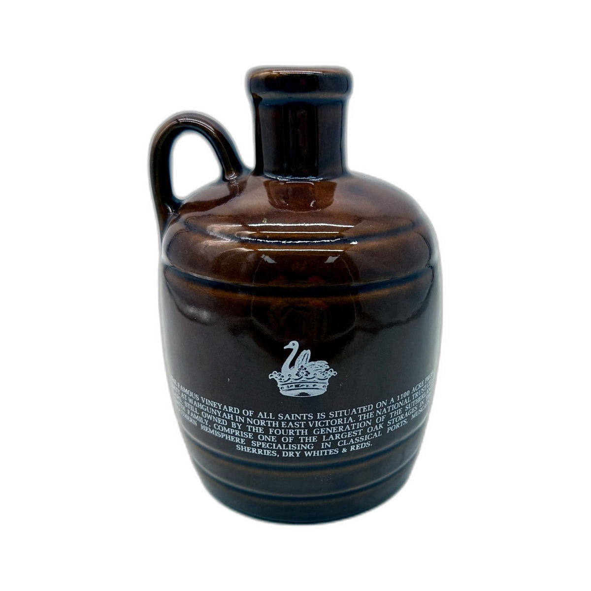 COLLECTABLE All Saints Wahgunyah Cellars NSW Ceramic Wine Jug Decanter Brown