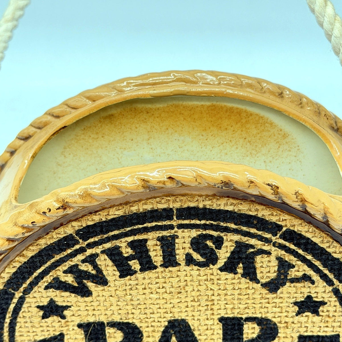 Vintage Look Whisky Barrel Made In Japan Brown Tan Rope Handle Vase