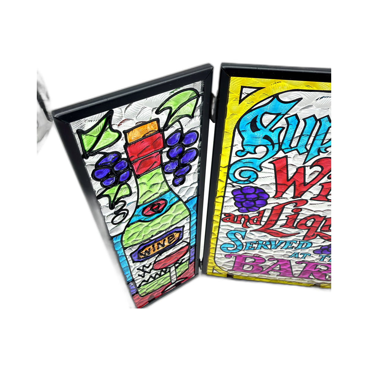 Made In Japan Stained Glass Window Panel Triptych Multi-Color Decorative Art