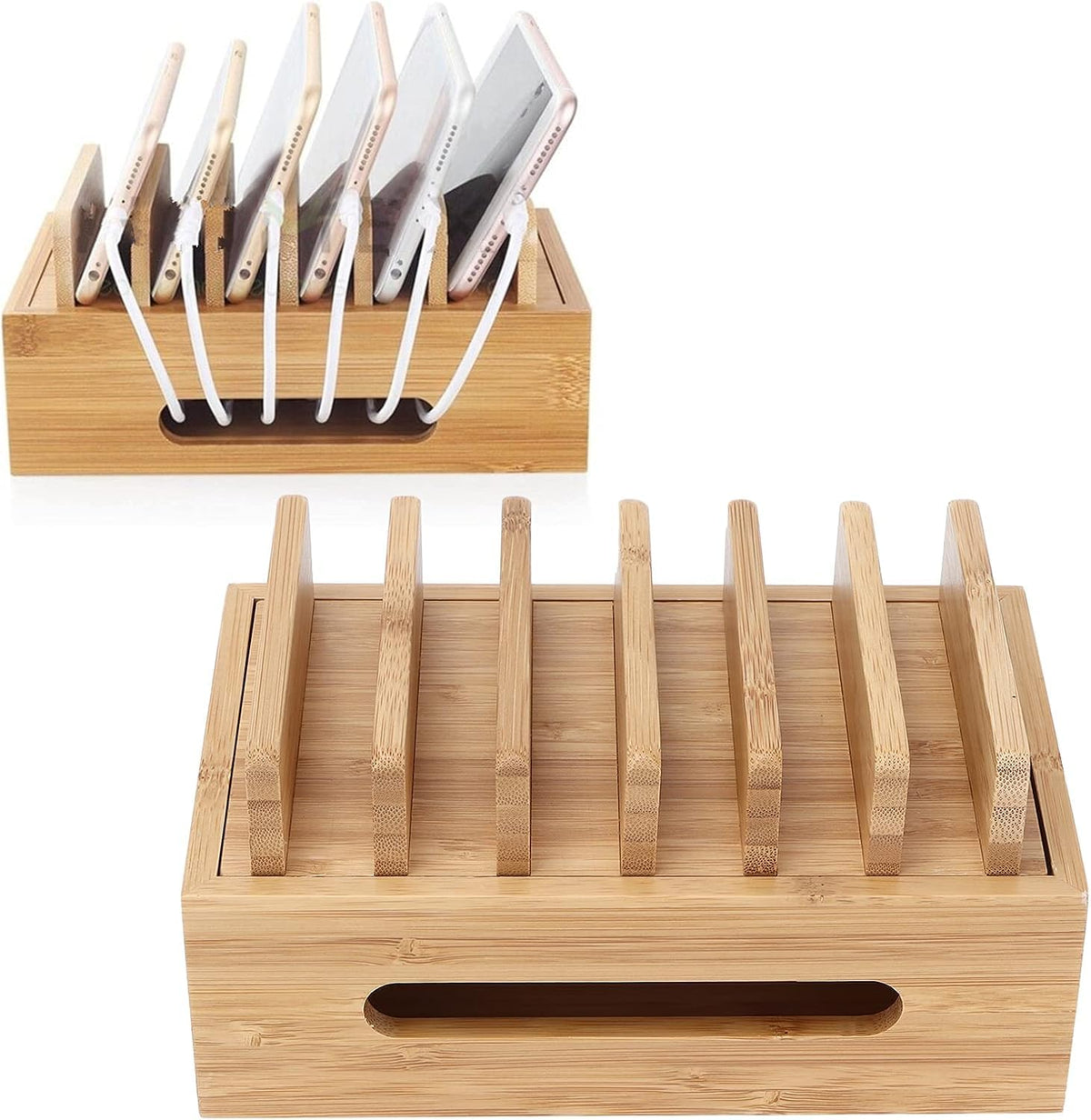 Cozioz Brown Bamboo Induction Charging Station Desk Organizer NEW