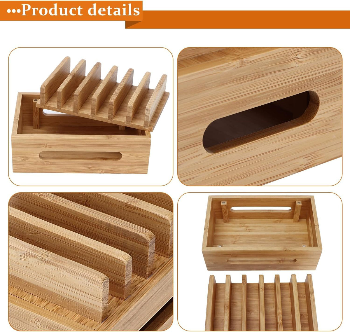 Cozioz Brown Bamboo Induction Charging Station Desk Organizer NEW