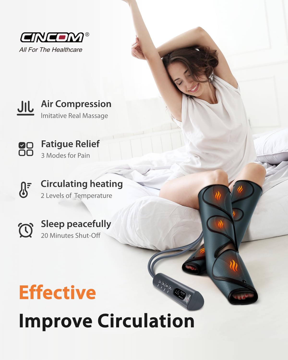 CINCOM Foot and Leg Massager with Heat Air Compression Black NEW