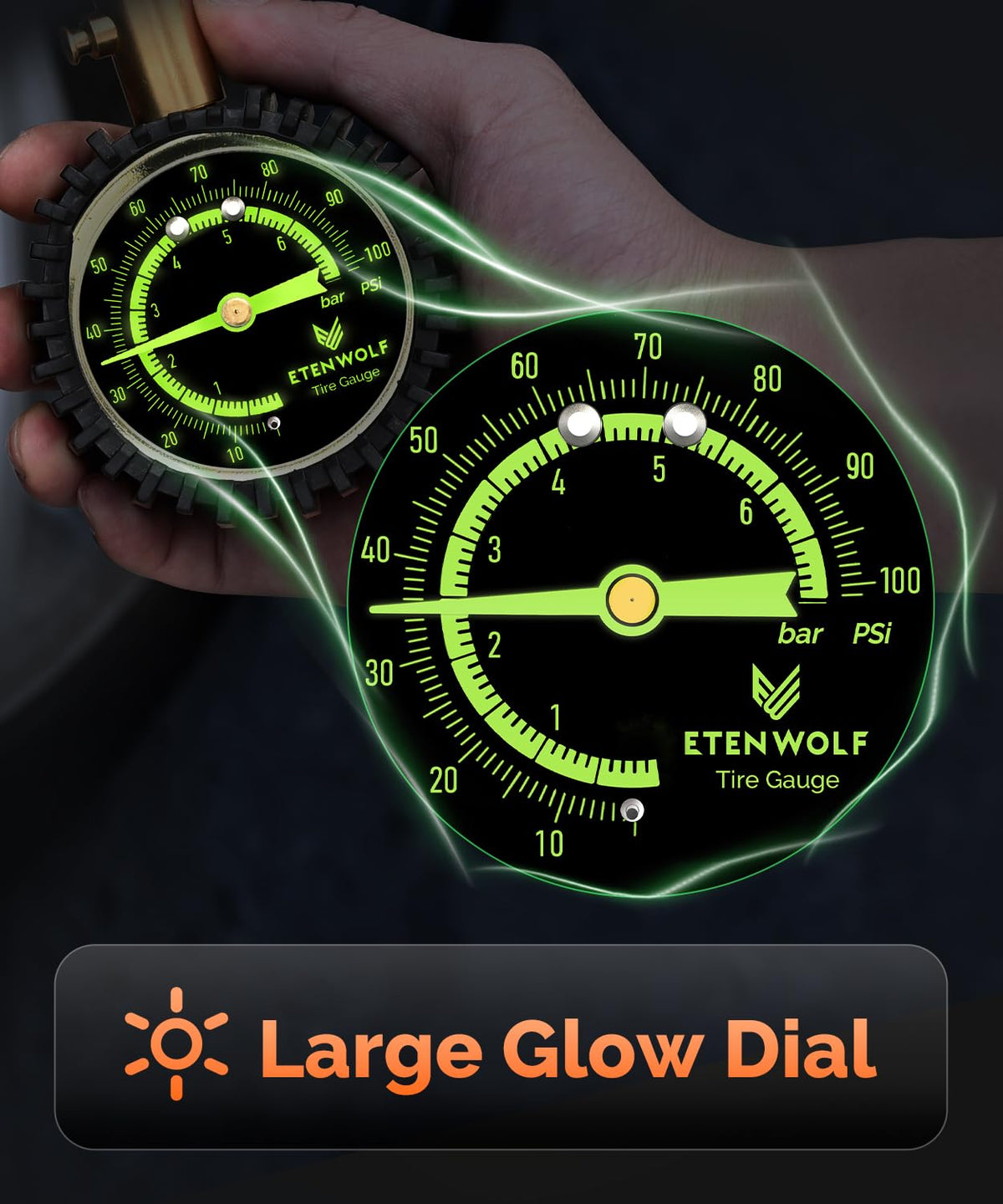 ETENWOLF Tyre Pressure Gauge 0-100 PSI ANSI Grade A Accurate DEMO