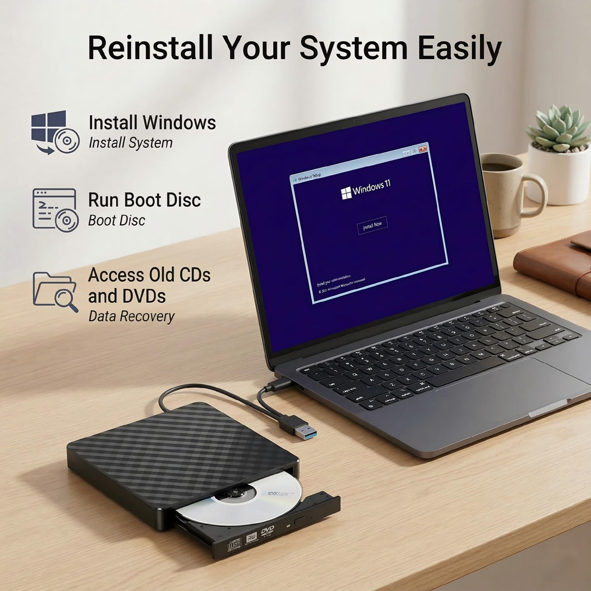 ZenLay USB DVD Players 3.0 External CD DVD Drive Burner for Laptop - Black DEMO