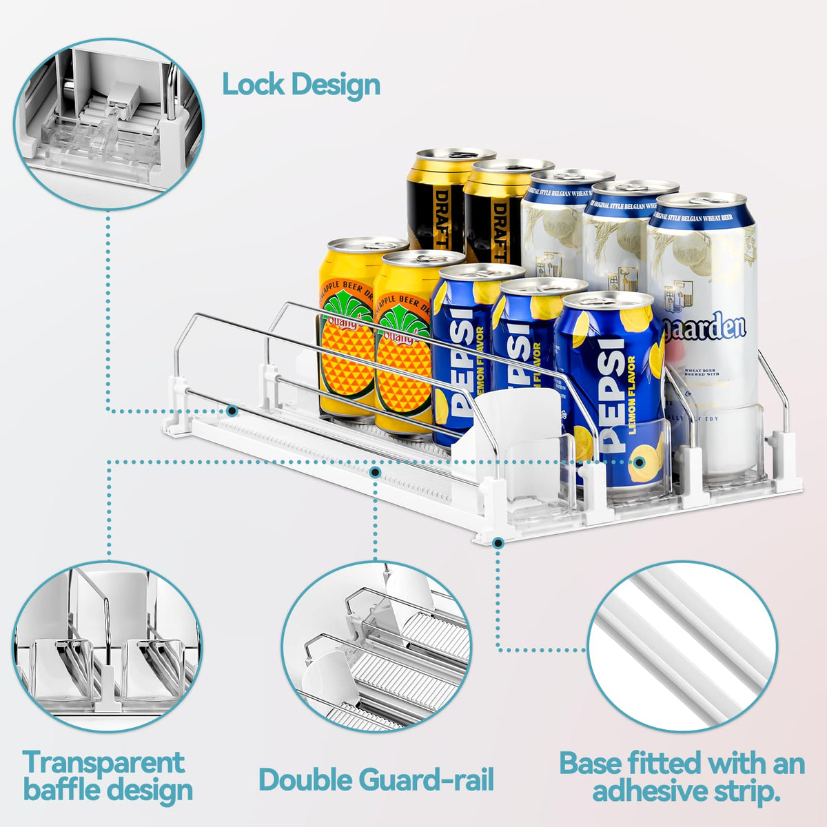 Adjustable Fridge Drink Organizer Water Bottle Pusher White DEMO