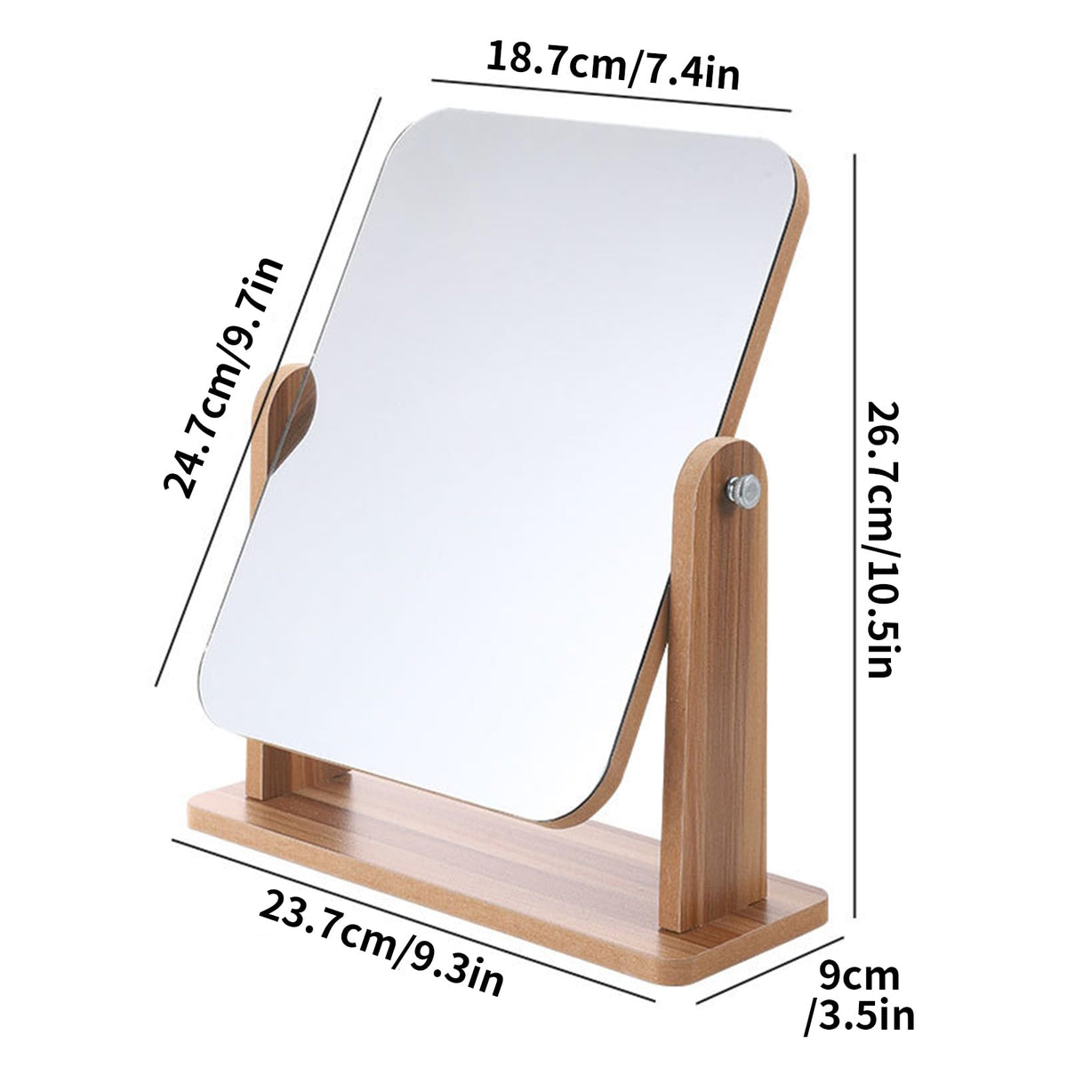 TAVVKE Cosmetic Makeup Mirrors Mirror with Wooden Stand 360° Rotating Brown DEMO