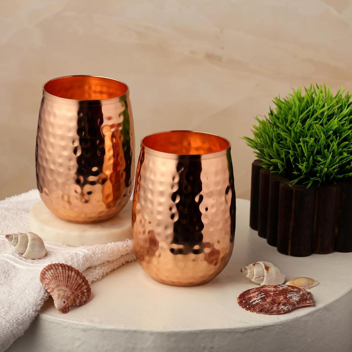 HealthGoodsIn Copper Tumblers Handmade Hammered Set of 2 - 250mL NEW