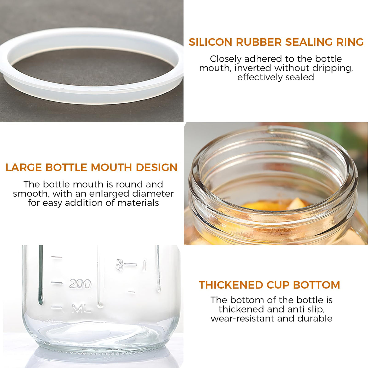XURUIAU Glass Jugs Mason Jar Water Bottle Leak Proof Grey Transparent NEW