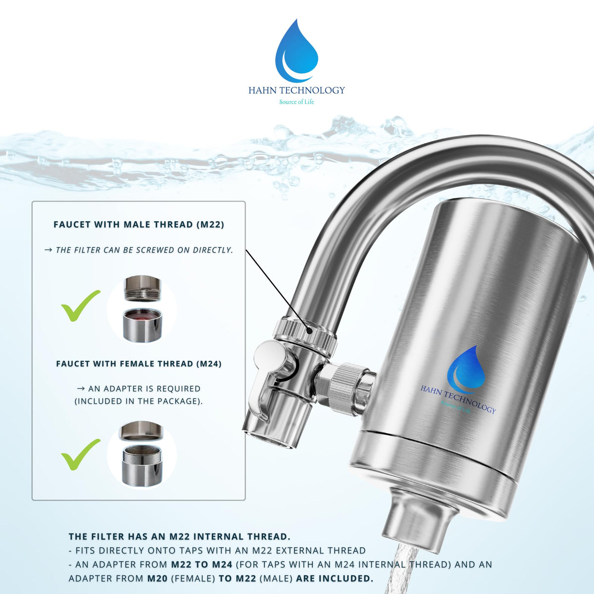 HAHN Technology Faucet Water Filter Activated Carbon Cartridge NEW