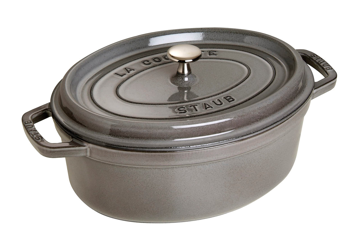 Staub Graphite Grey Cast Iron Dutch Oven Oval Cocotte Roaster 31cm NEW