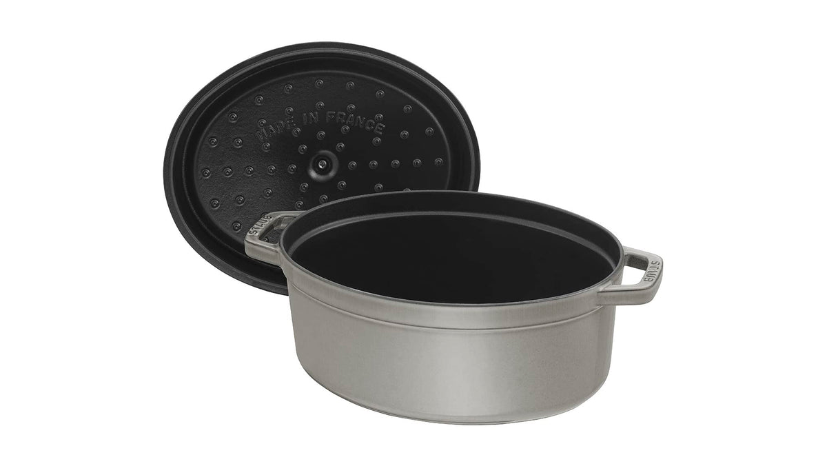 Staub Graphite Grey Cast Iron Dutch Oven Oval Cocotte Roaster 31cm NEW