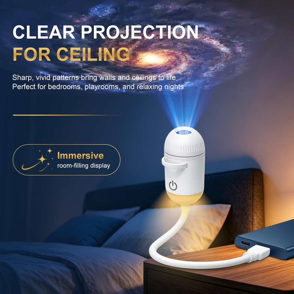 USB 2-in-1 Galaxy Starry Star Projector Night Light White 24 Slides NEW