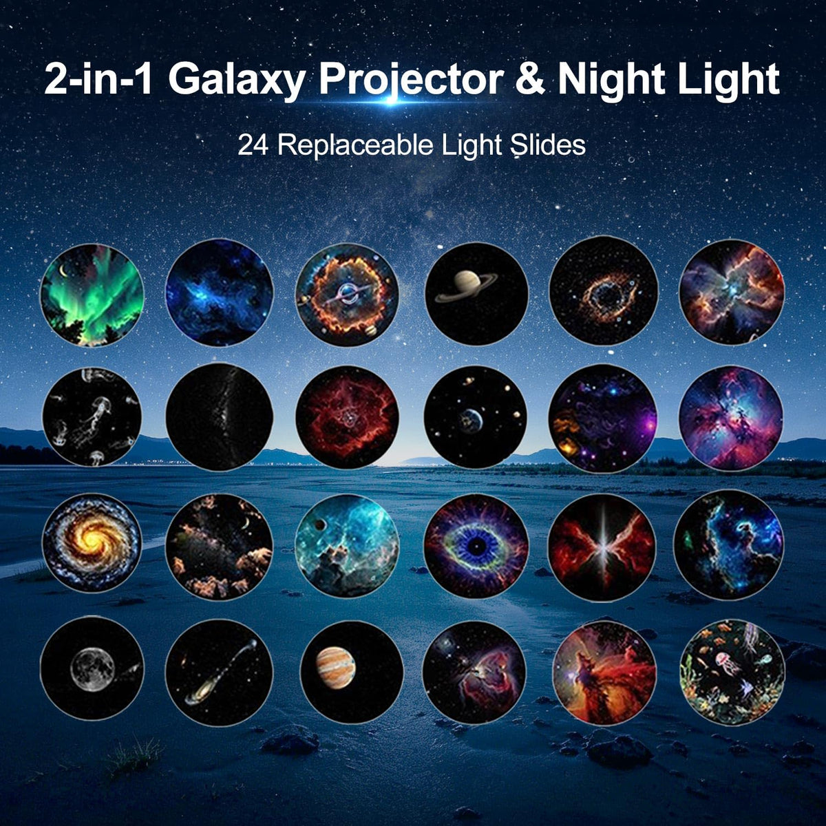 USB 2-in-1 Galaxy Starry Star Projector Night Light White 24 Slides NEW