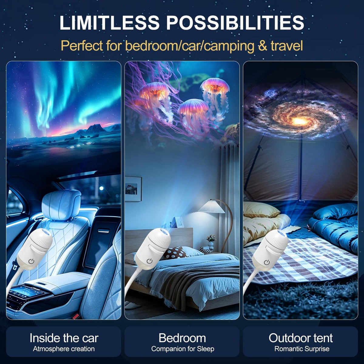 USB 2-in-1 Galaxy Starry Star Projector Night Light White 24 Slides NEW