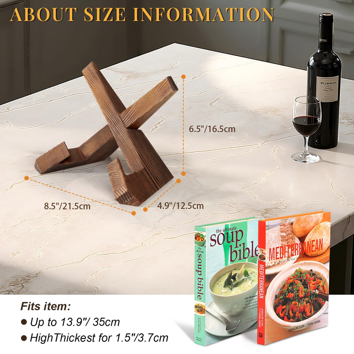 PUERSI Handmade Wooden Cookbook Holder Desktop Book Stand - Brown DEMO