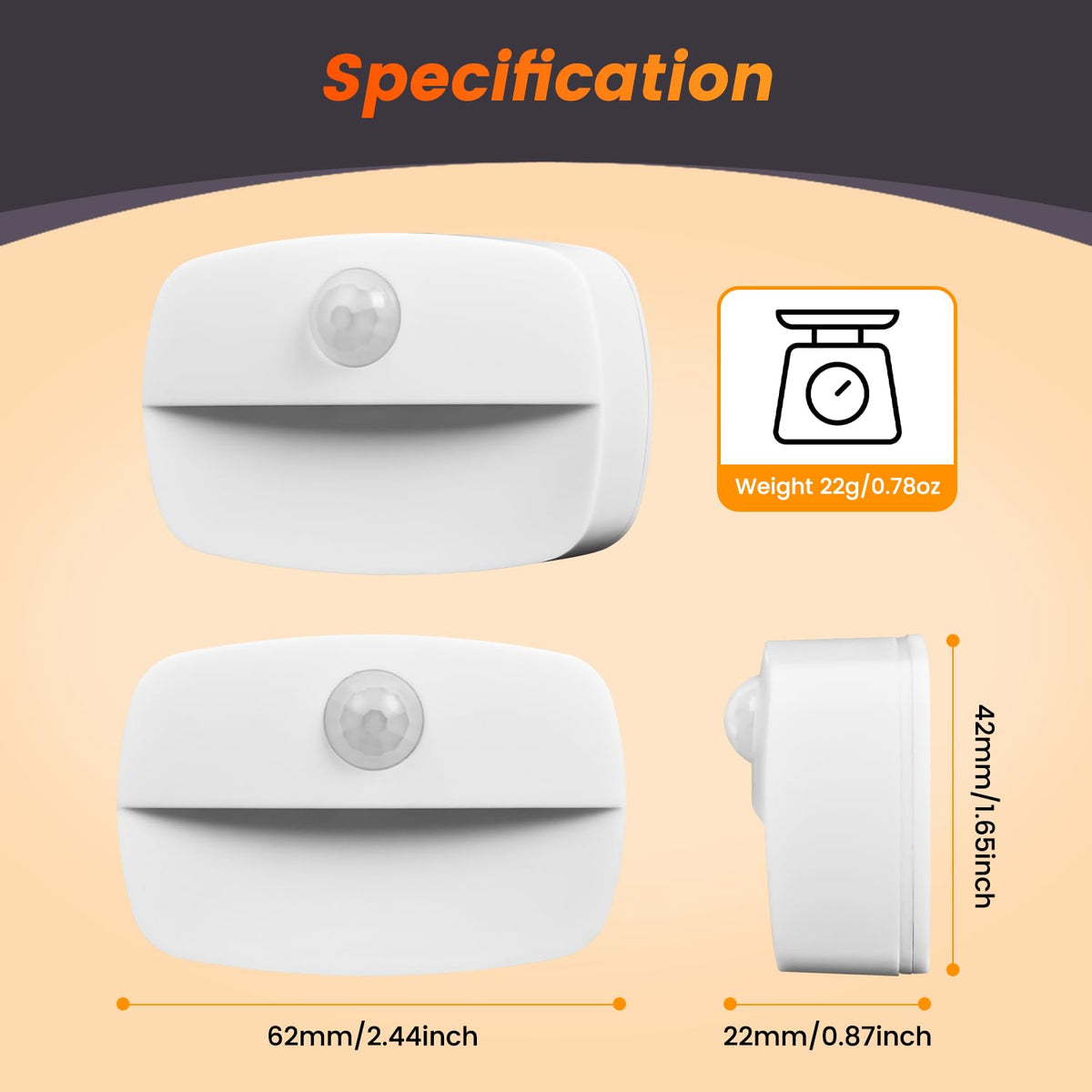 ZUSOYI Motion Sensor Night Light LED Battery Powered White DEMO