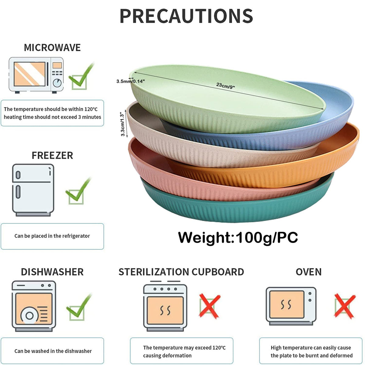 Ayvicco Multicolor 6x Dinner Plates Unbreakable Wheat Straw Size 9 inch DEMO