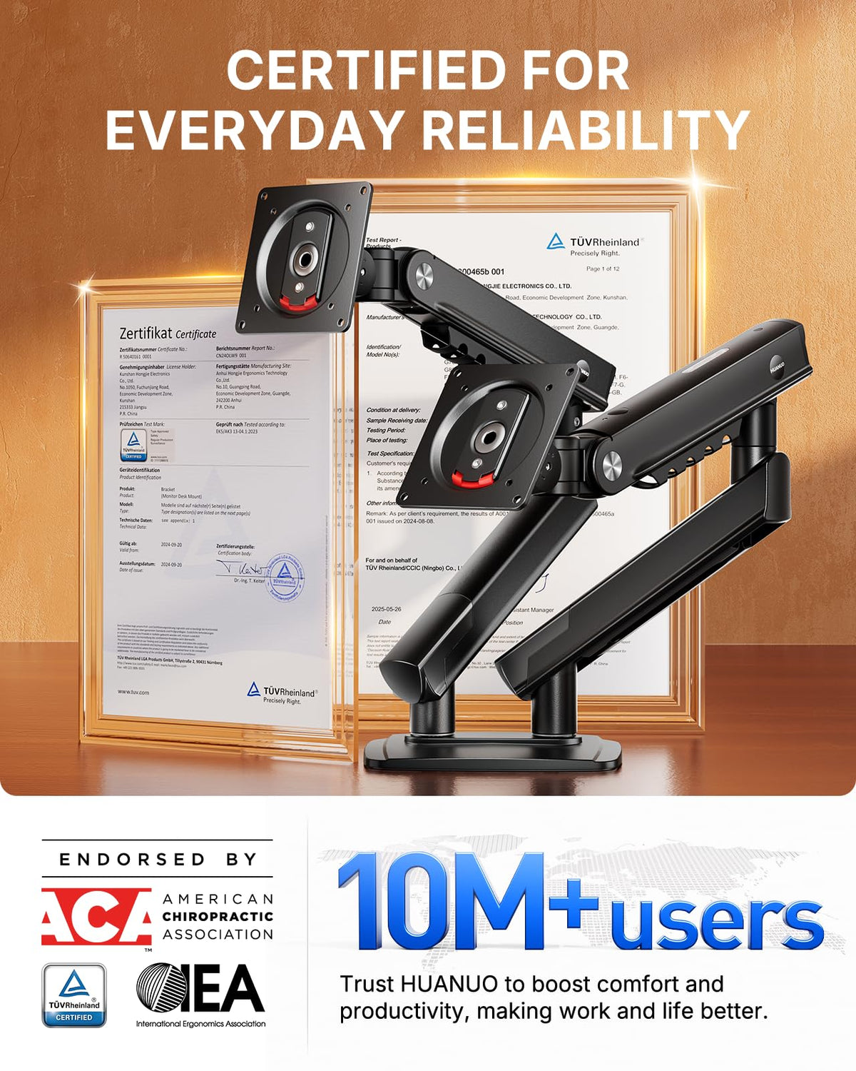 HUANUO FlowLift Pro Dual Monitor Arm for 13-32 Inch - New Black DEMO