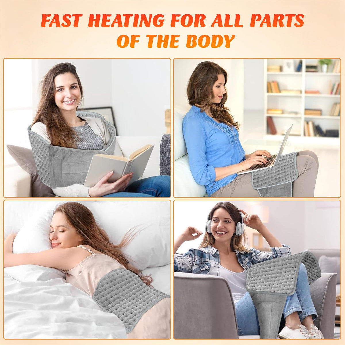 Syncvlio Electric Heating Pad for Back Pain Relief 12 Heat Settings Grey NEW