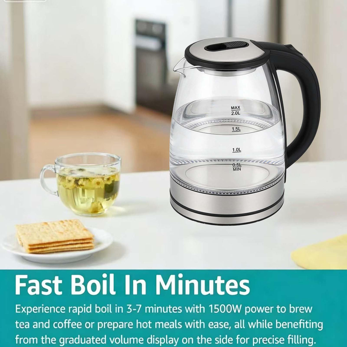 Muyuone Electric Kettle 2L Silvery Auto Shut Off Fast Boiling DEMO