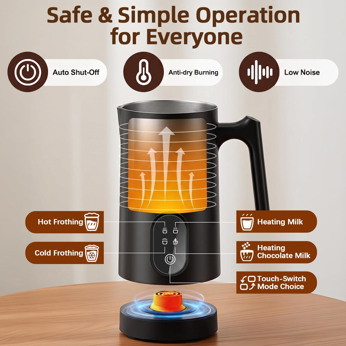 QZTHOU 4-in-1 Electric Milk Frother Hot Cold Steamer Black DEMO