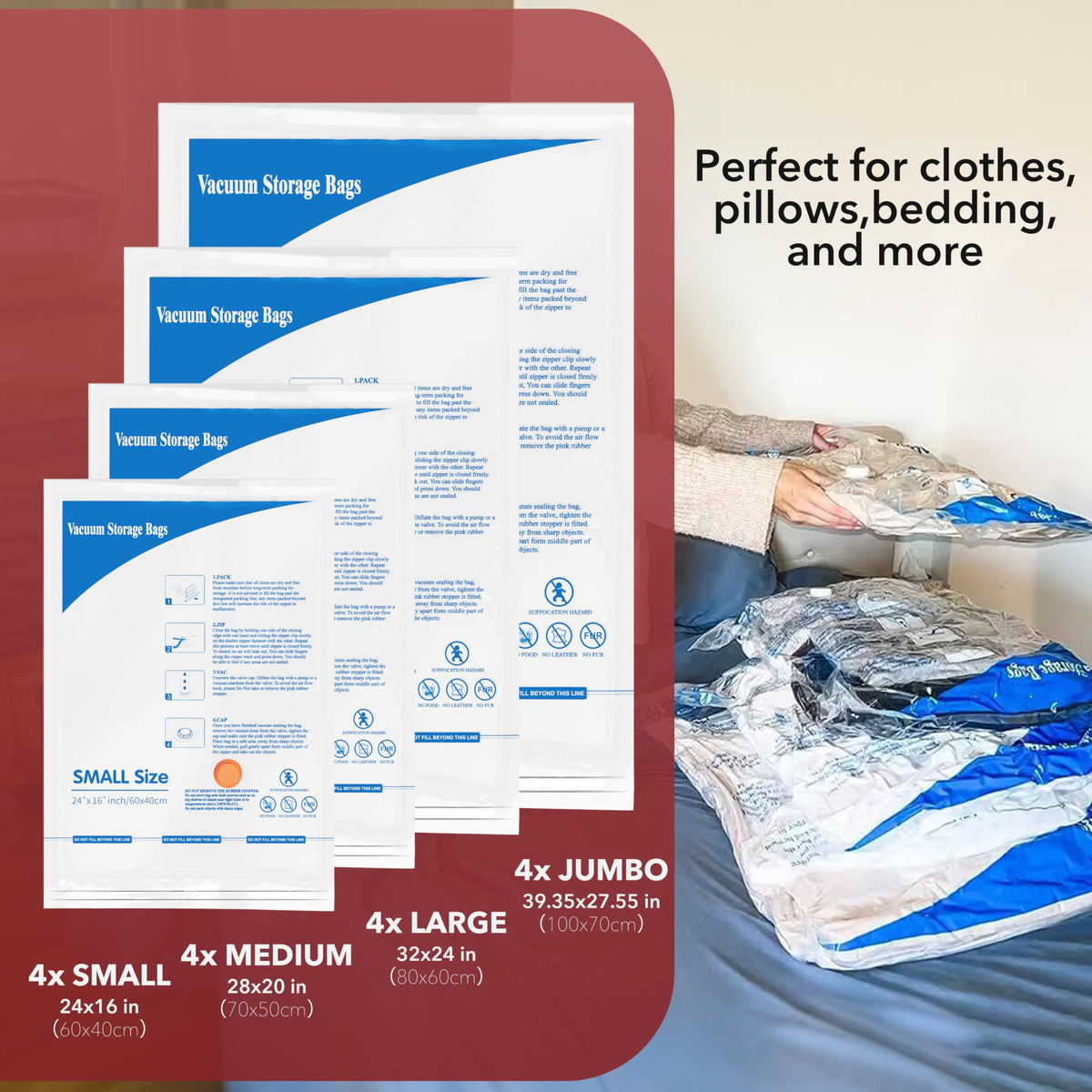 MEIQIHOME Vacuum Storage Bags 16 Pack Electric Pump White NEW