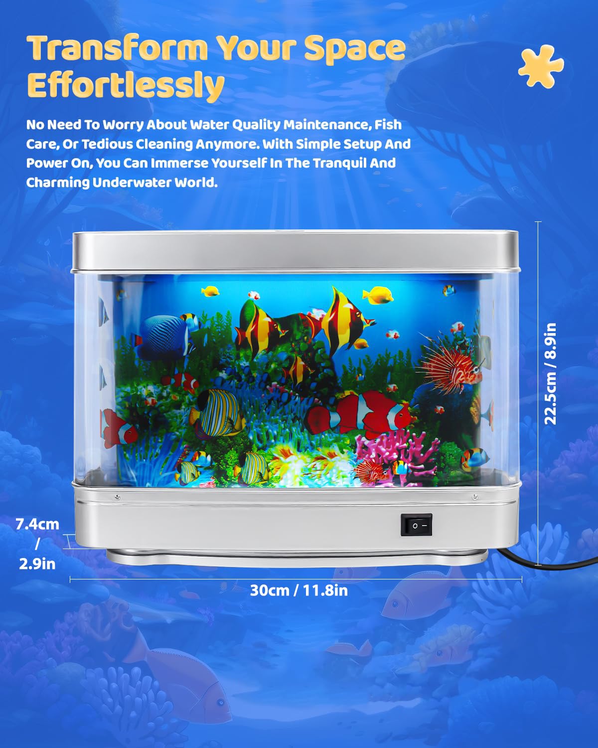 LAYLREA Silver Fake Fish Tank Mini Aquarium Decorative Night Light NEW