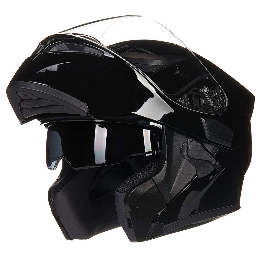 ILM Motorcycle Dual Visor Flip Up Modular Full Face Helmet Gloss Size L NEW
