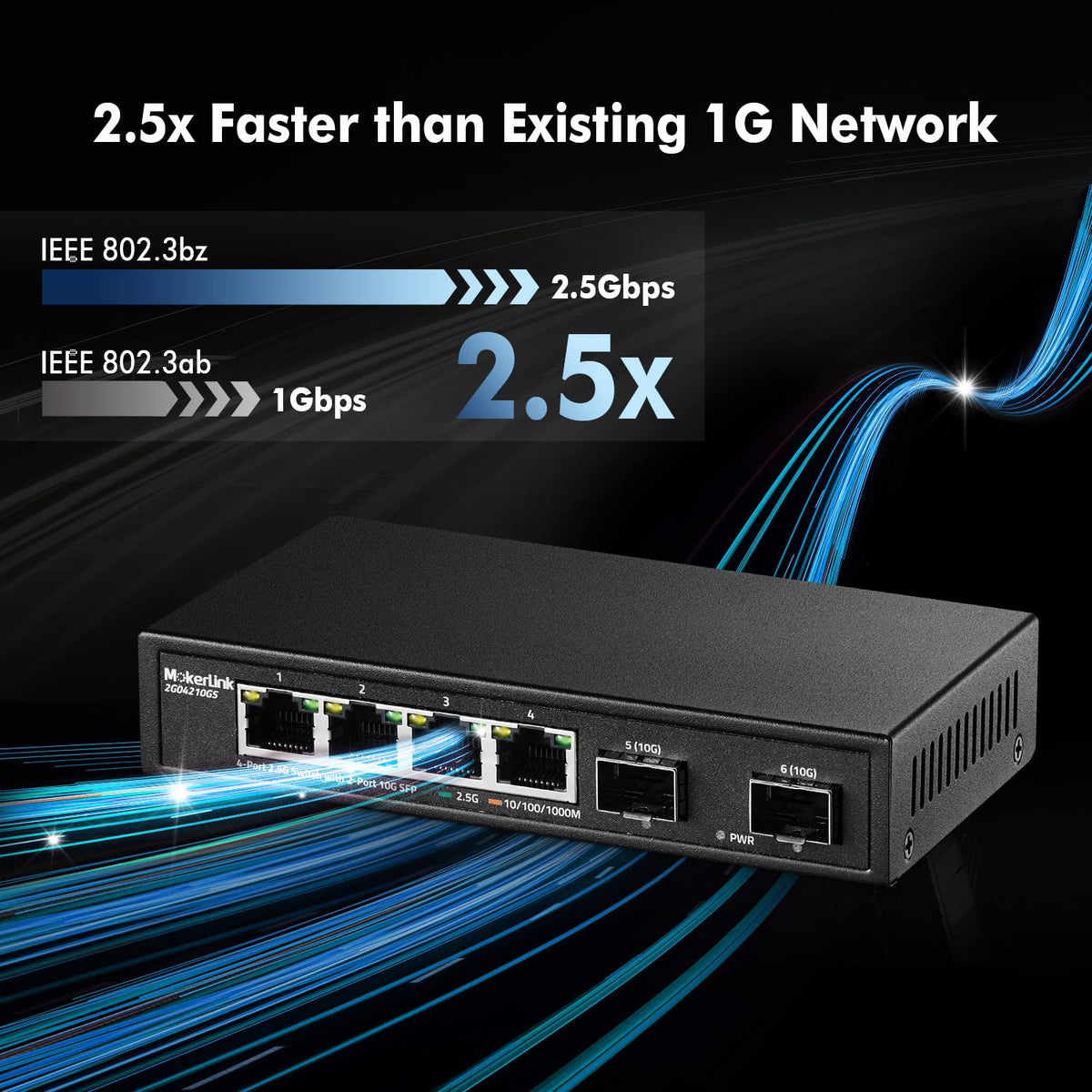 MokerLink 4 Network Switches Port 2.5G Ethernet Switch 10G SFP Black NEW