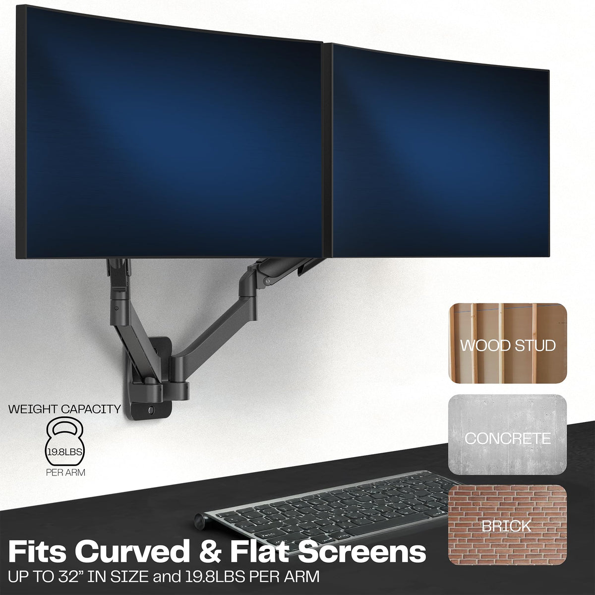 VIVO Black Dual Monitor Wall Mount Arm - Height Adjustable Steel DEMO