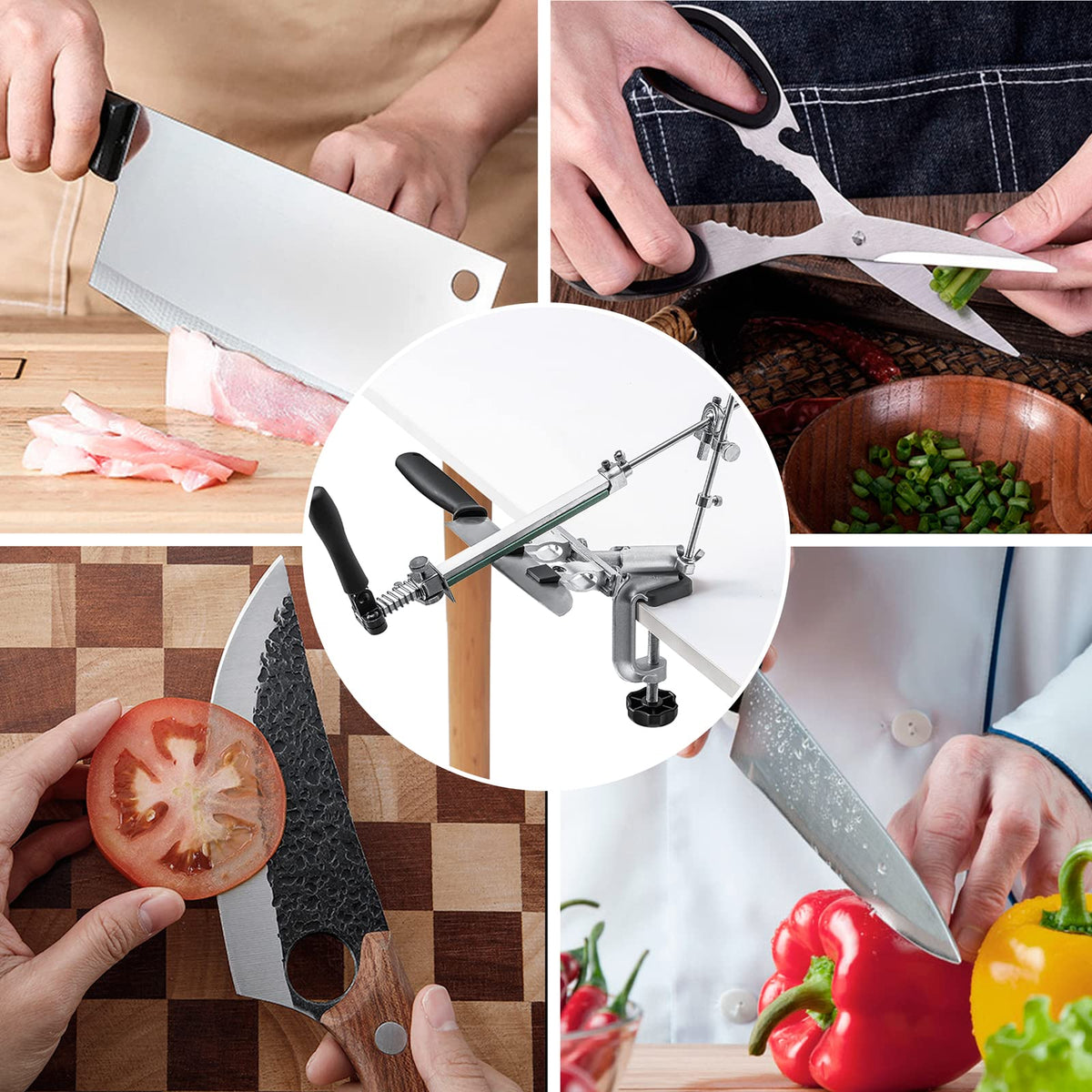 MOVIRON Manual Knife Sharpener with 10 Whetstones 360° Silver DEMO