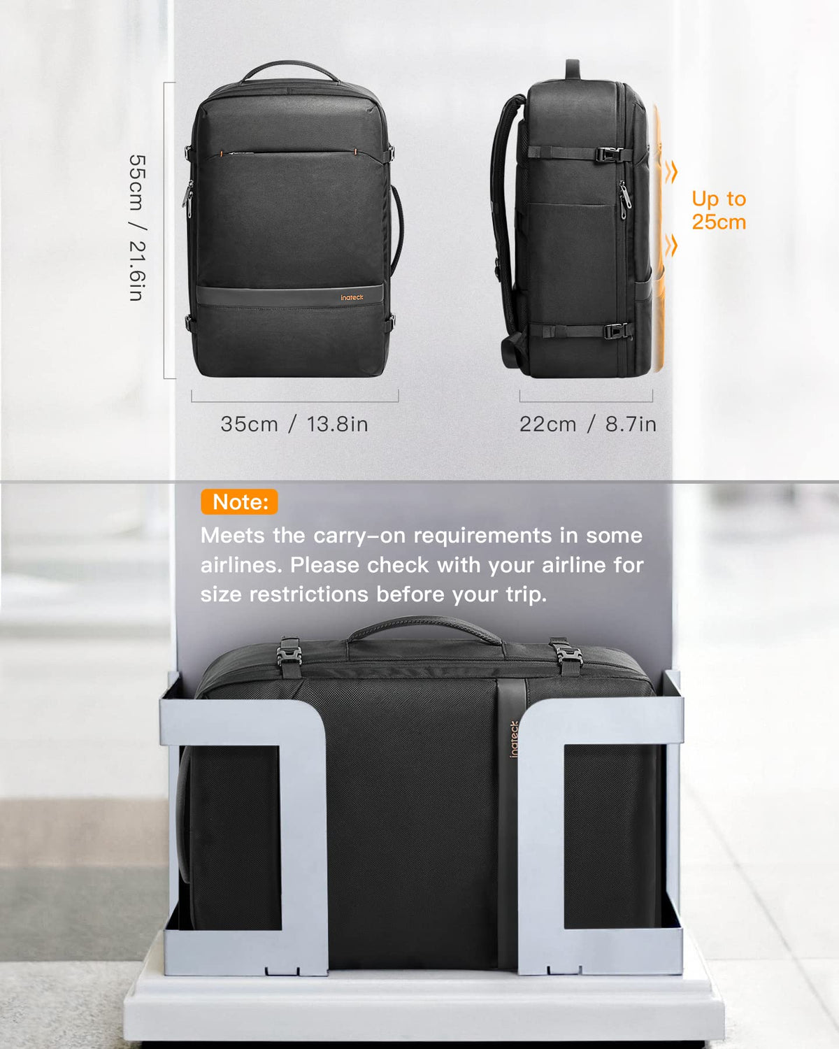 Inateck 42L Backpacks Travel Backpack Carry On Luggage Black 55cm Bag Size NEW