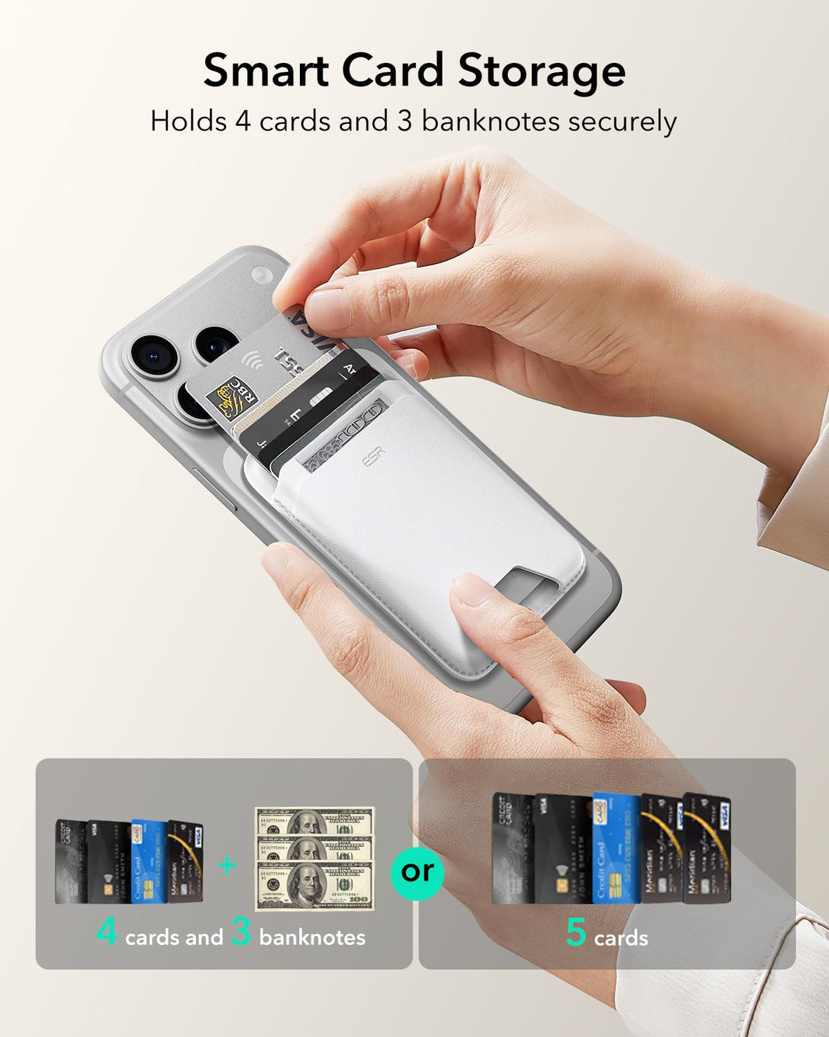 ESR MagSafe Wallet Adhesive Card Holder RFID Blocking White DEMO