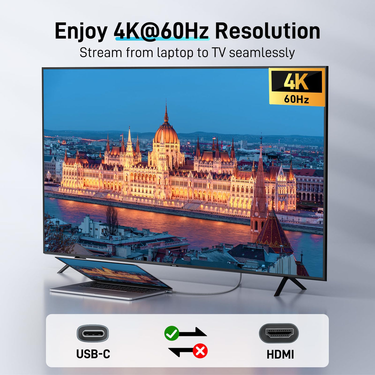 Acer USB C to HDMI Cable 4K@60Hz 3M Thunderbolt Compatible Grey NEW