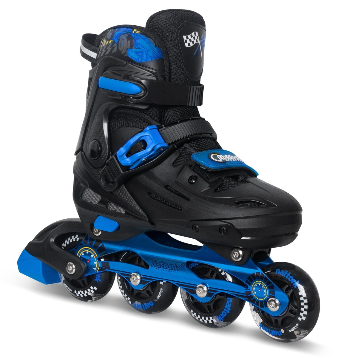 Nattork Kids Inline Skates Small Blue On Black Design Shoes Size Small NEW