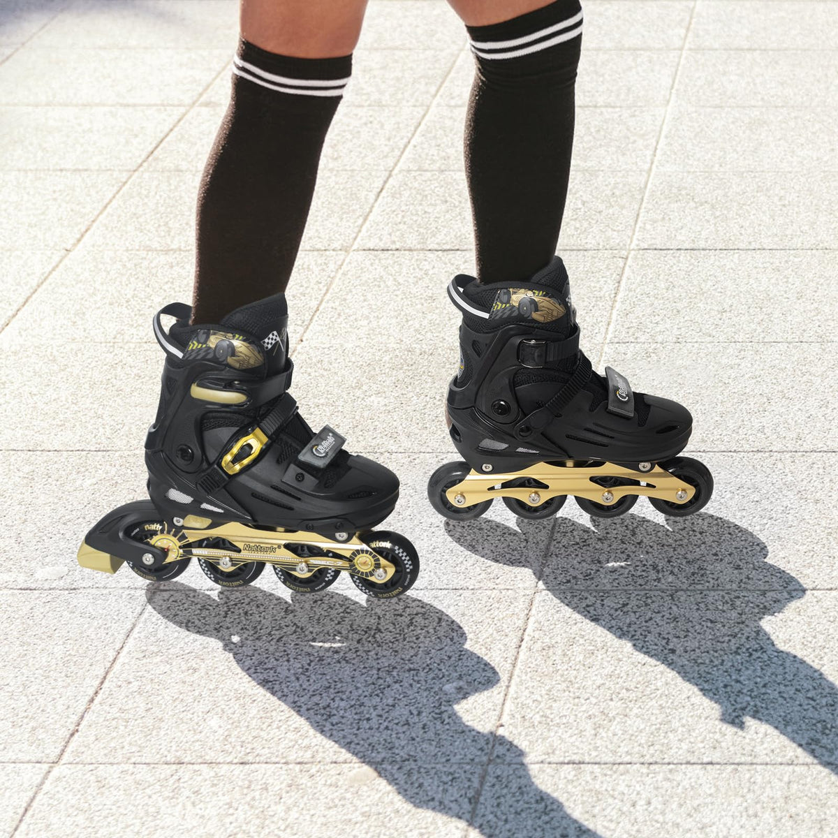 Nattork Kids Inline Skates Small Blue On Black Design Shoes Size Small NEW