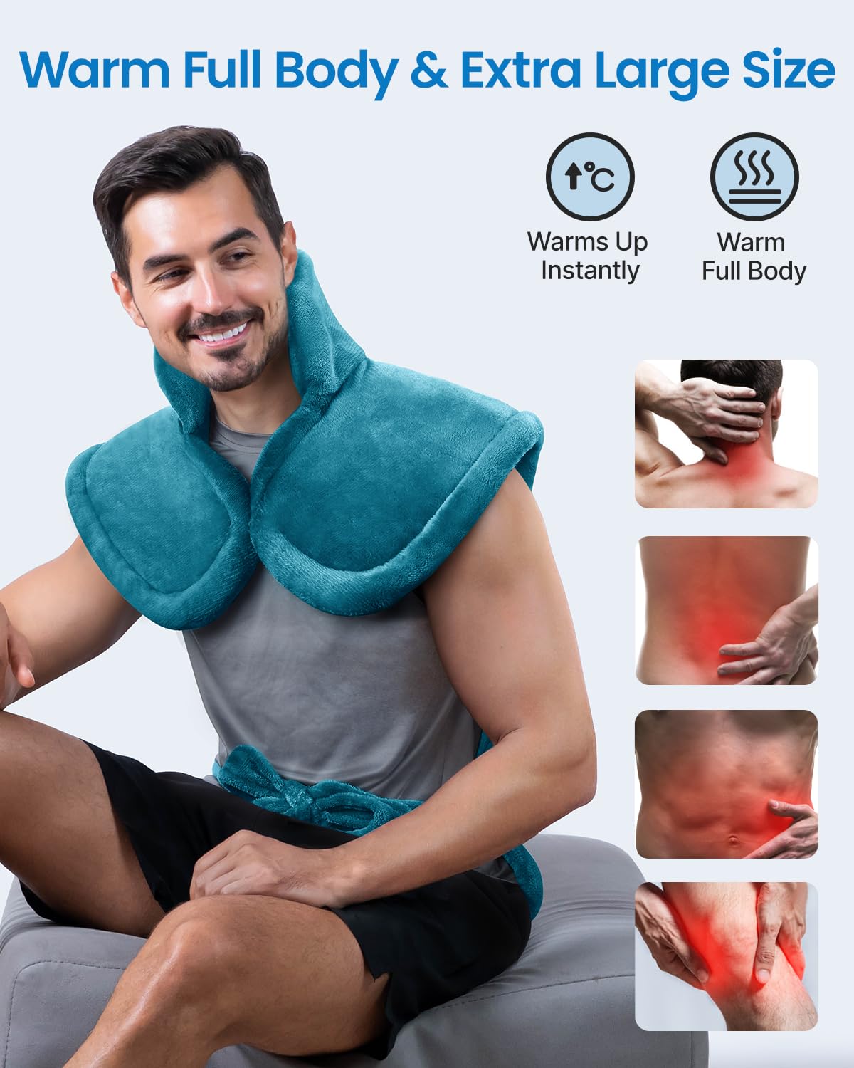 RENPHO Large Electric Heating Pad for Neck Shoulders Back Teal Blue NEW