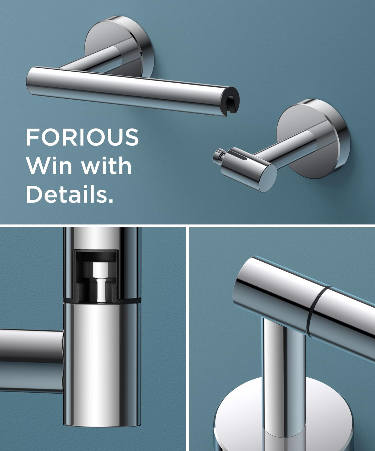 FORIOUS Chrome Toilet Paper Holder and Towel Ring Wall Mount Set AU11901CH NEW