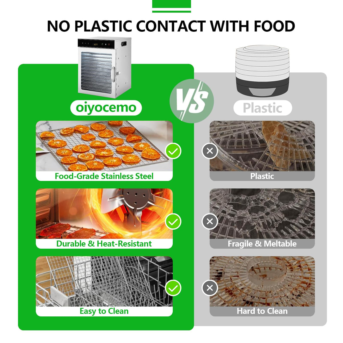 oiyocemo 12-Tray Stainless Steel Food Dehydrator - BPA-Free Silver NEW