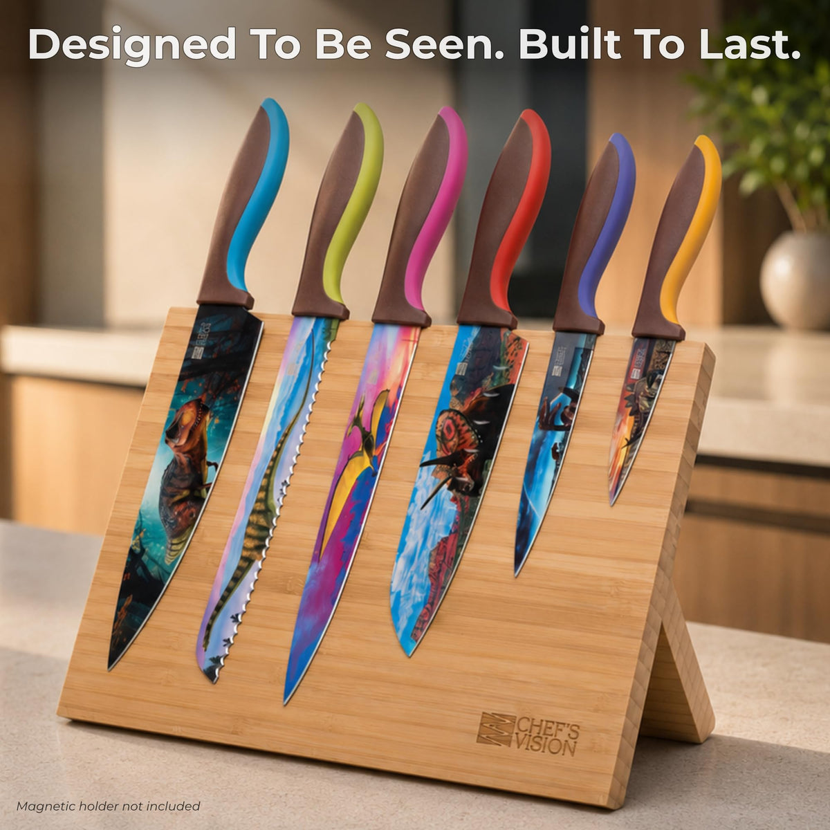 Chef's Vision 8 Inch Stainless Steel DINOSAUR Design Kitchen Knife Set NEW