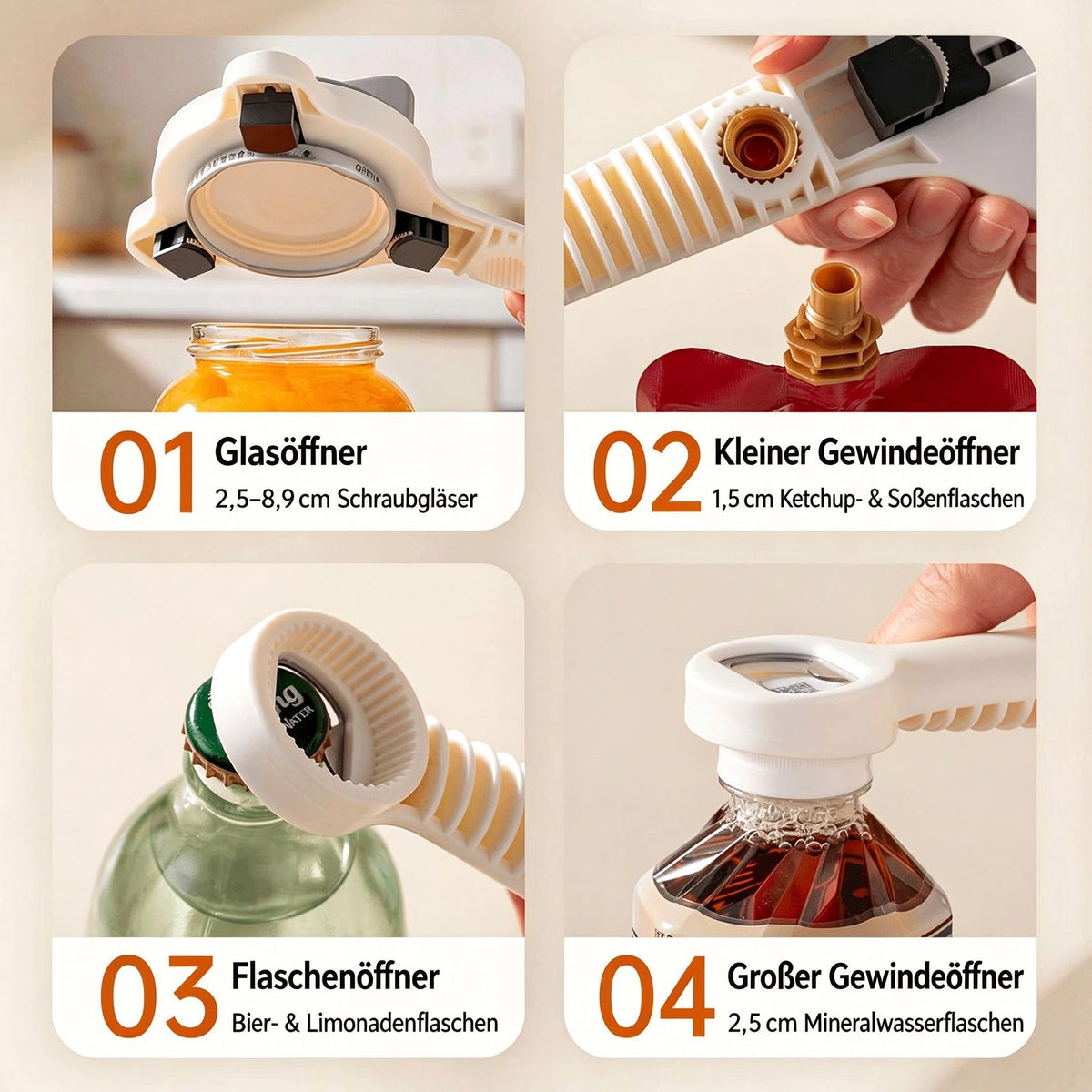 Rokuotan Manual Can Opener Adjustable Jar Lid Beige/Brown One Size NEW