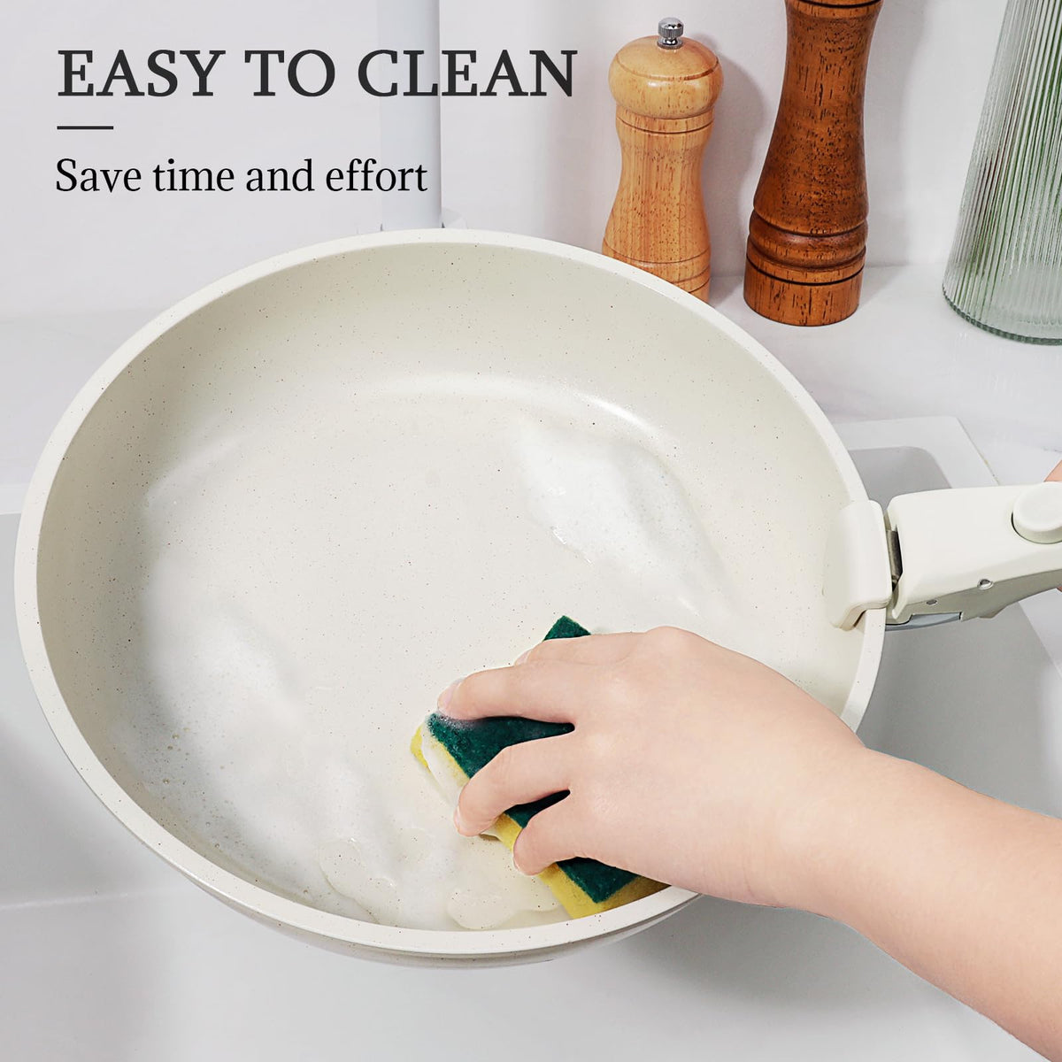 GiPP Cream Non Stick Frying Pans Set 3PCS Removable Handle Oven Safe 20/26cm NEW