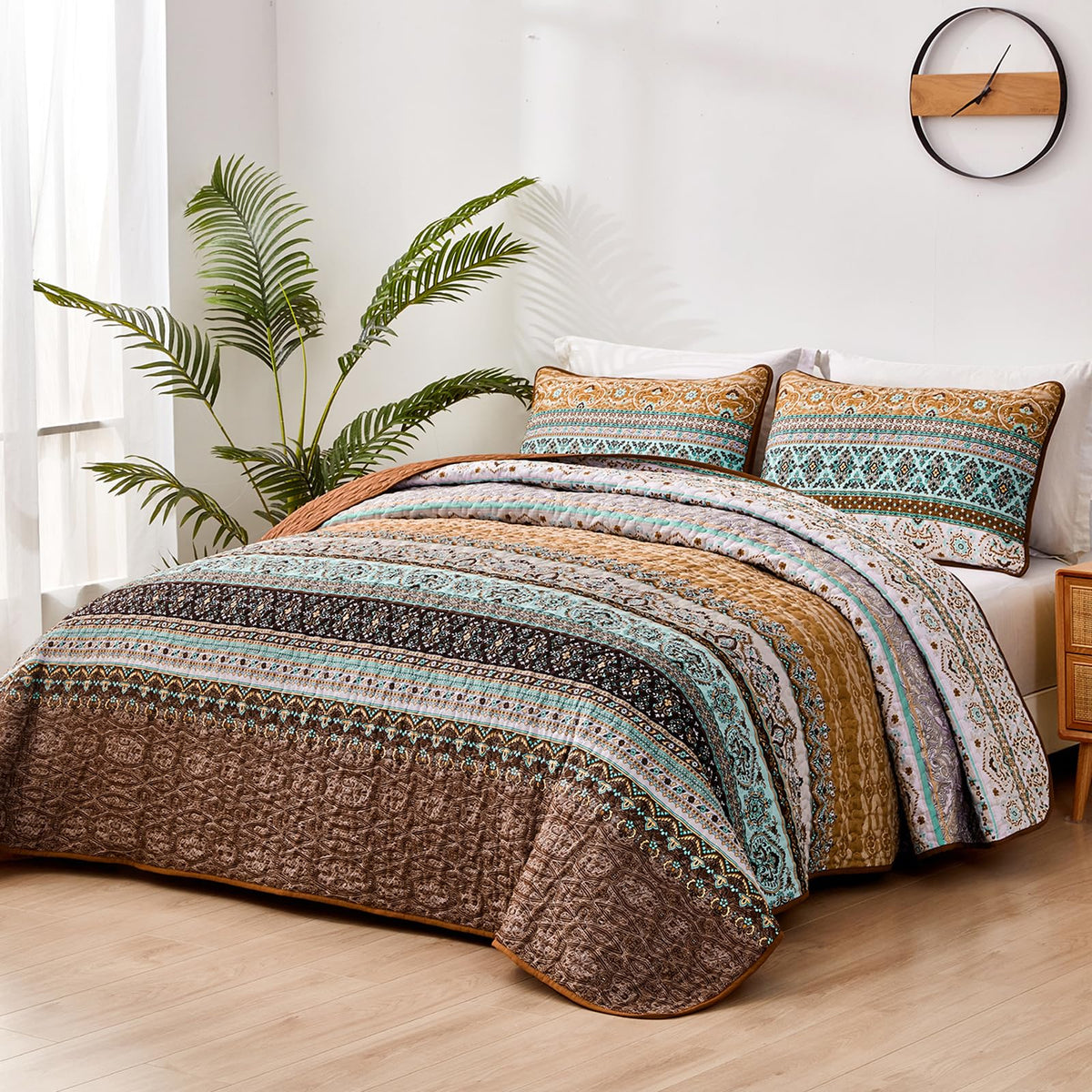 WONGS BEDDING Quilts Brown King Size Boho Fall Quilt Set KING Bed NEW