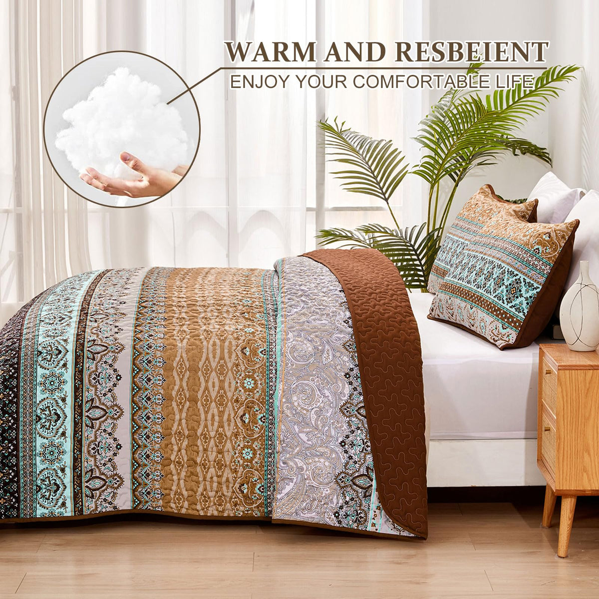 WONGS BEDDING Quilts Brown King Size Boho Fall Quilt Set KING Bed NEW