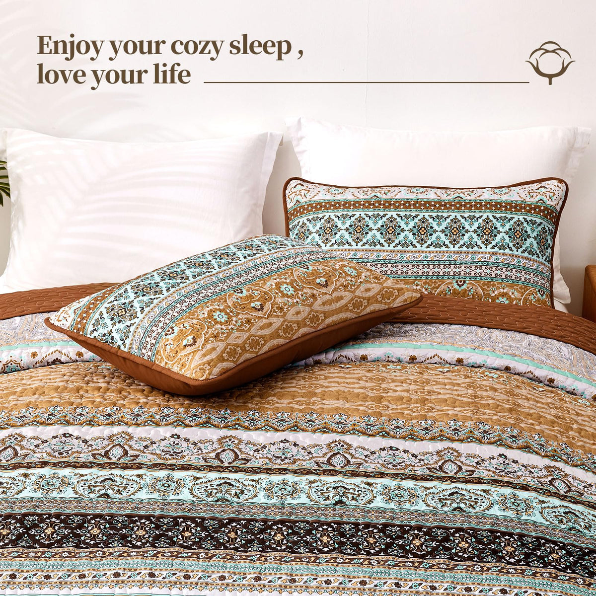 WONGS BEDDING Quilts Brown King Size Boho Fall Quilt Set KING Bed NEW