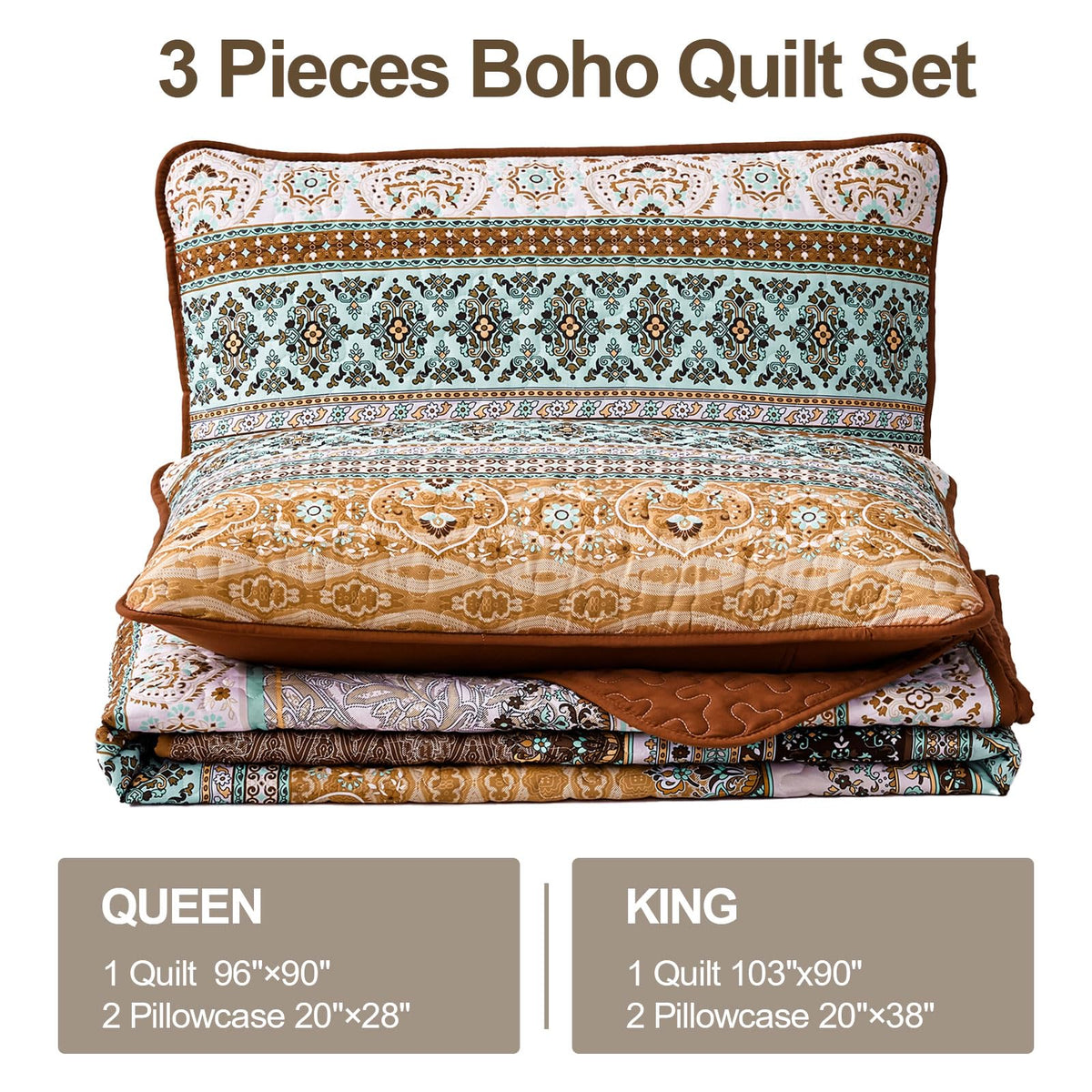 WONGS BEDDING Quilts Brown King Size Boho Fall Quilt Set KING Bed NEW