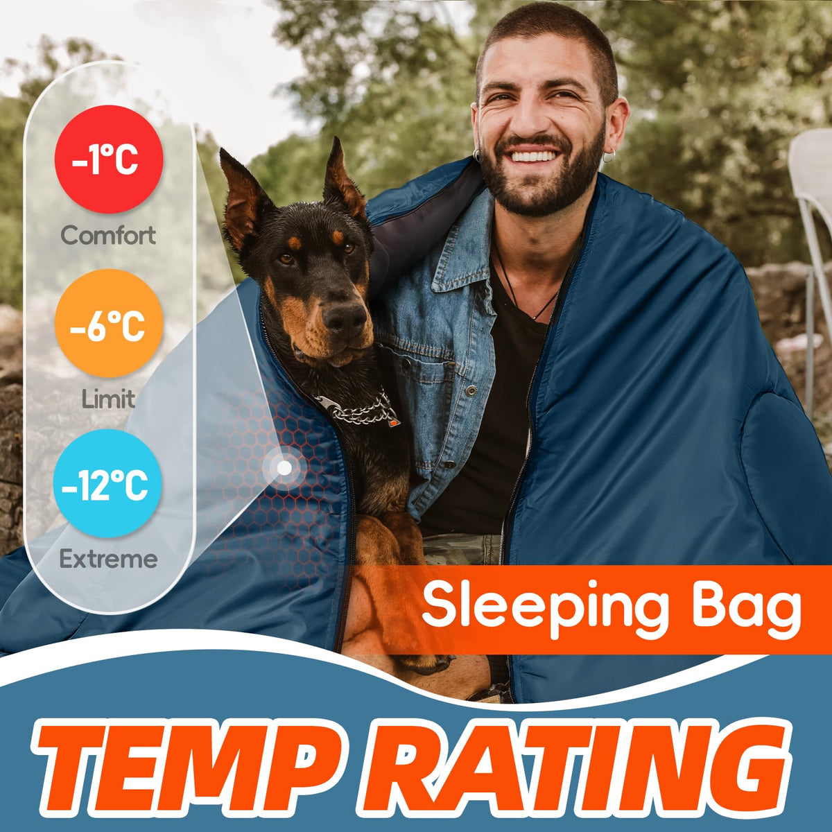 Mereza 0 Degree Winter Rectangular Sleeping Bag Navy Blue Size X-Large NEW