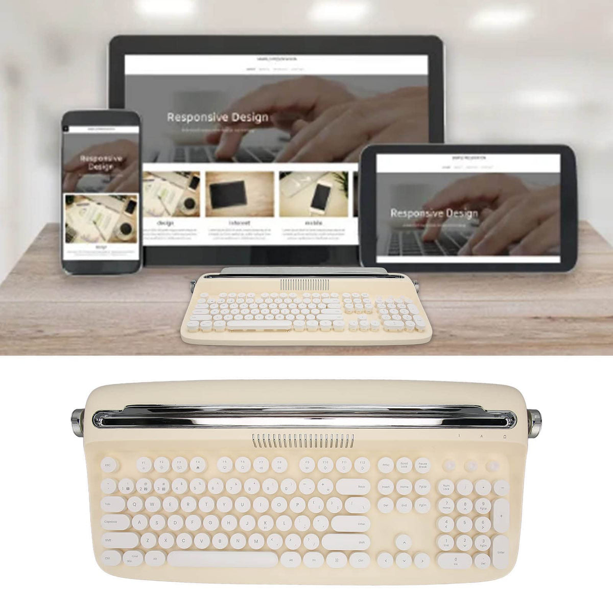 Gernie Wireless Keyboards Retro Typewriter Keyboard Bluetooth Beige NEW